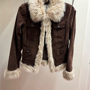 Y2K BB Dakota Dark Brown Faux Fur Trim Jacket Vintage 2000s
